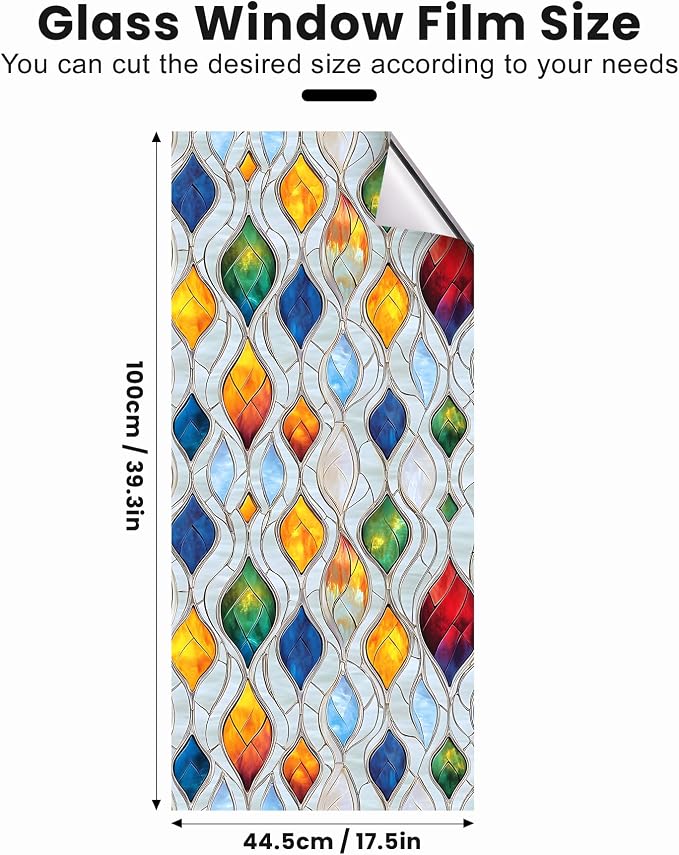 Stained Glass Window Privacy Film: Non-Adhesive Sun and Landscape Mosaic Design - Image 2