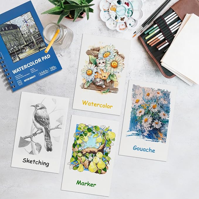 3 Pack 90 Sheet Watercolor Paper Pad 5.5“ x 8.5”, 140lb/300 GSM Cotton Cold - Image 4