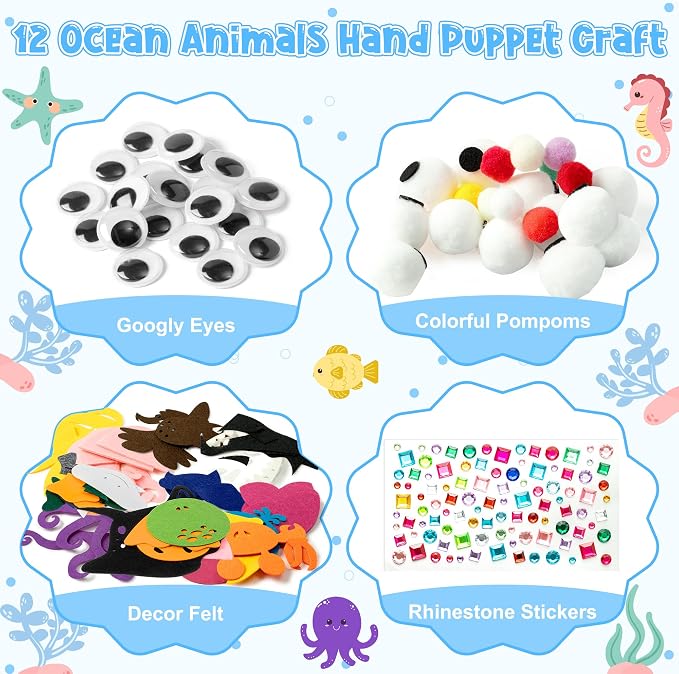 WATINC 12Pcs Hand Puppet Making Kit, Art Craft Felt Sock Puppet Toys, Creative - Image 2
