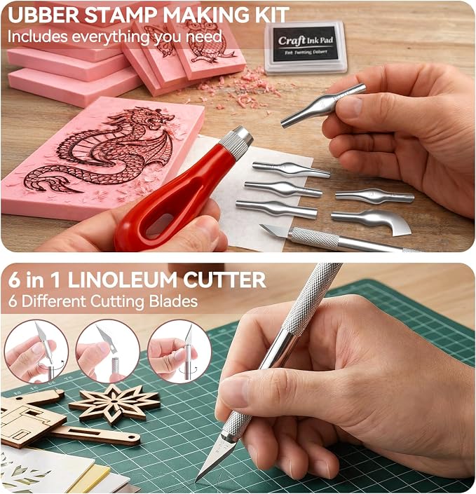 WAYCOM 10-Pack Linoleum Blocks for Printmaking: Linocut kit - Image 5
