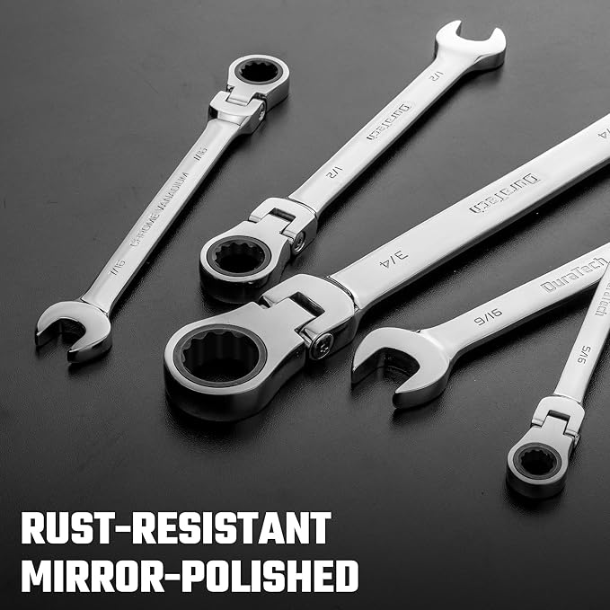 DURATECH 5/16" Flex-Head Ratcheting Combination Wrench, SAE, 72-Tooth, CR-V Steel