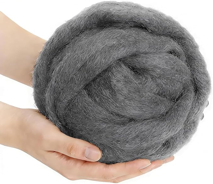 Grey Blue Wool Roving for Needle Felting, 3.5oz Felting Wool, Soft Wool Batting by MakeEveryProductCarefully