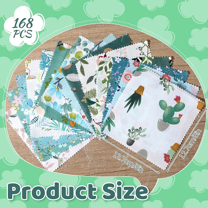 168 Pcs Green Charm Packs for Quiltings, Cotton Quilting Fabric Bundles - Image 2