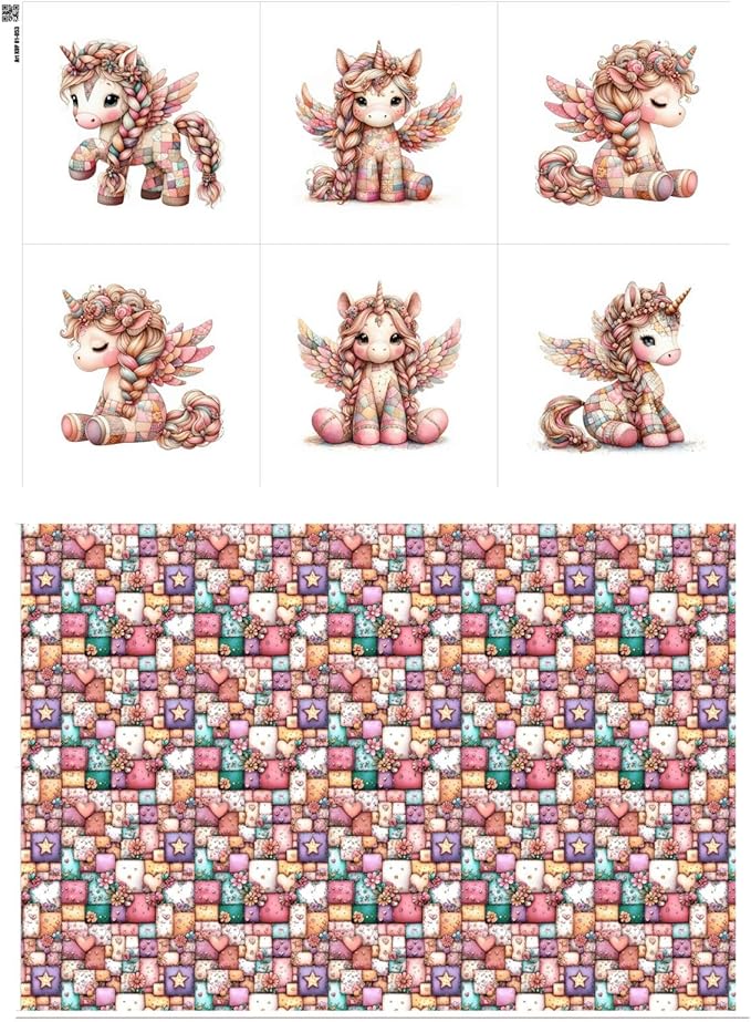 Unicorn Patchwork Cotton Fabric Panel – 6 Designs + Bonus Patchwork Sheet by FabricsTown