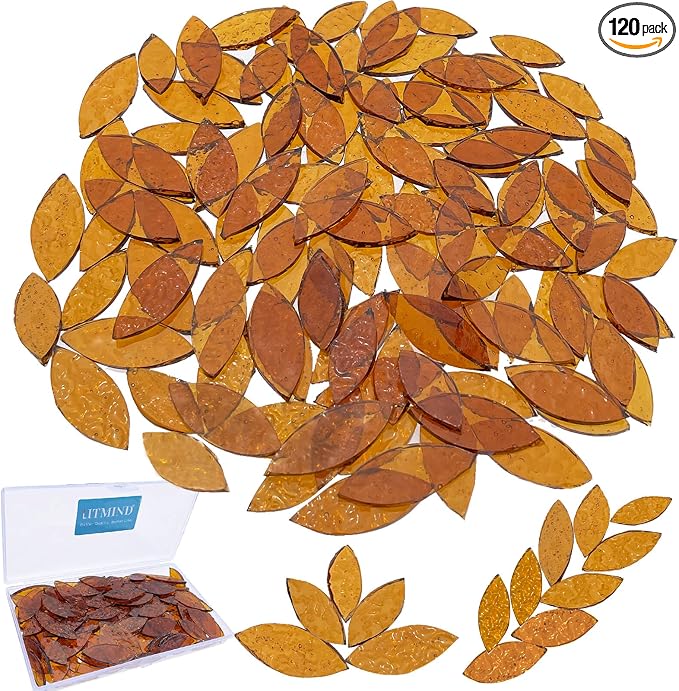 LITMIND 120 Pieces Brown Textured Transparent Mosaic Glass Petals & Leaves in 2 by LITMIND