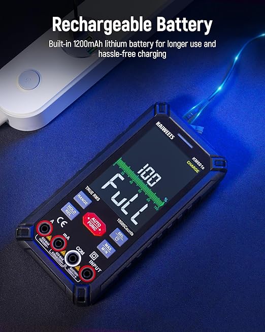 KAIWEETS Digital Multimeter 10000 Counts TRMS Auto Ranging, Rechargeable Smart Multimeter, Color LCD Screen Volt Meter, Measures Voltage, Current, Resistance, Continuity, Capacitance, Frequency