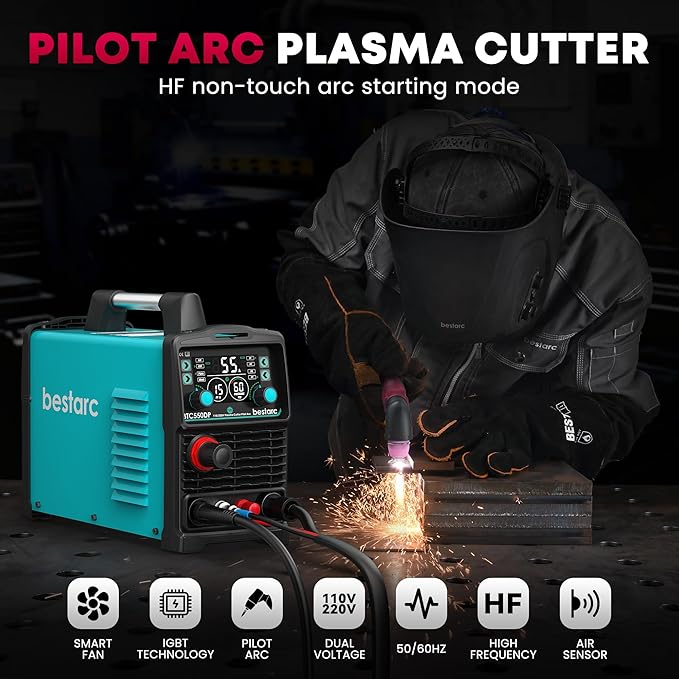 Plasma Cutter, [Pilot Arc][Large LED Display][Air Sensor] 55A bestarc Plasma Cutter Machine 110/220V Dual Voltage, 1/2 Inch Clean Cut 4/5 Inch Max Cut, Post Flow Mesh, 2T/4T for Beginners DIY