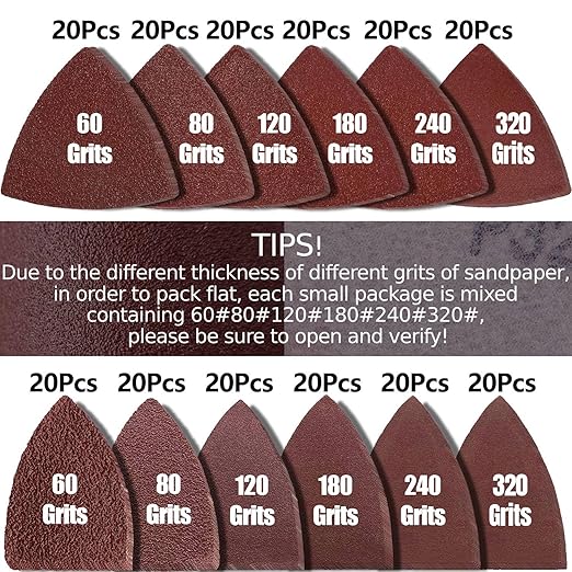 246Pcs Oscillating Tool Sanding Pad Kit, 3Pcs Triangle Sanding Pads and 3Pcs Finger Sanding Pad, 240Pcs Sandpaper, for Wood/Plaster Polish Sanding, & Other Surfaces, Compatible with Multiple Tools
