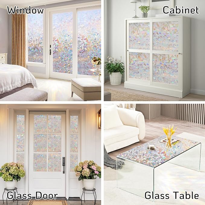 LUTE Rainbow Window Privacy Film, Stained Glass Cling, 17.5" x 157.4" | 3D - Image 9