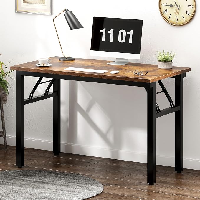 Need Small Folding Computer Desk, 39.4 Inch Writing Table, Rustic Brown | - Image 6