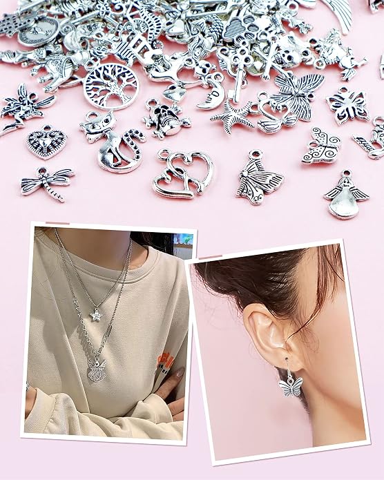 JIALEEY Wholesale Bulk Lots Jewelry Making Silver Charms Mixed Smooth Tibetan - Image 7