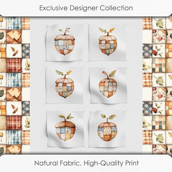 Patchwork Acorn Autumn Cotton Fabric Panel – 6 Designs + Bonus Sheet 29.5×19.6 - Image 5