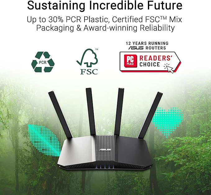 ASUS RT-BE82U Dual-Band WiFi 7 (802.11be) Smart AiMesh Extendable Router, 6500 Mbps, Five 2.5GbE Ports, 4096-QAM, Up to 3 SSIDs for IoT Devices, Parental Controls & VPNs, Advanced Network Security