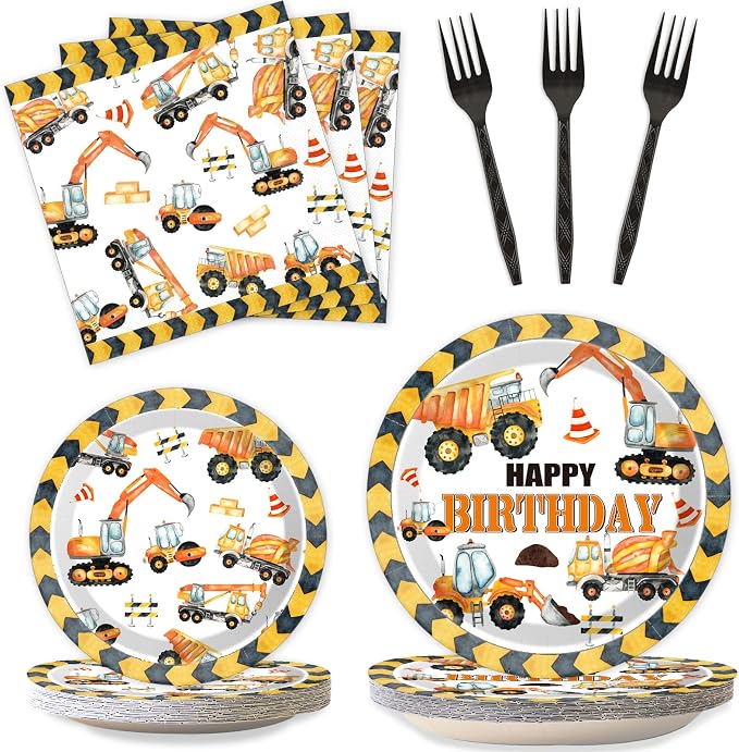 100 Pcs Construction Birthday Party Plates and Napkins Set Dump Truck Birthday by Qyeahkj