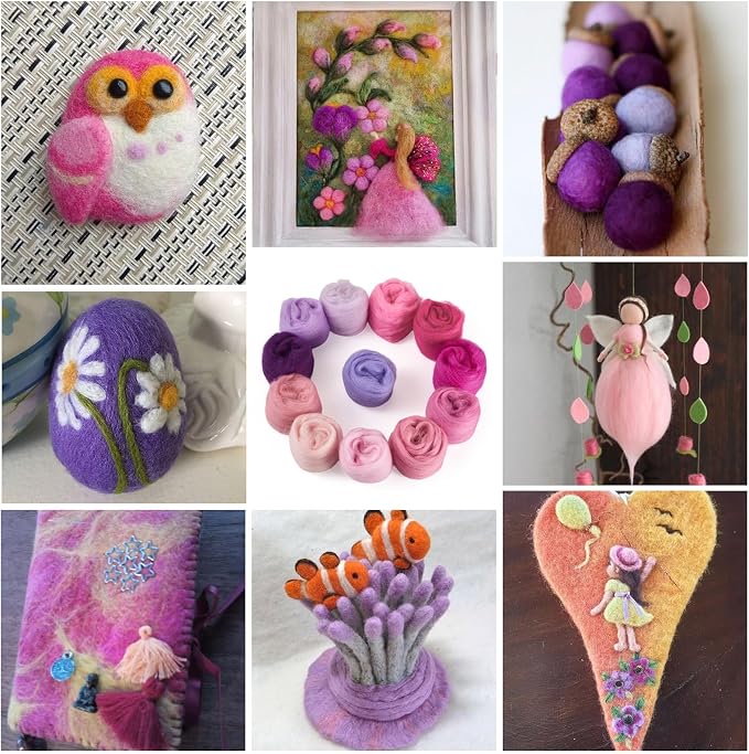 FASHEWELRY 2.11 OZ Needle Felting Wool Roving Purple Theme Handmade Spinning - Image 4