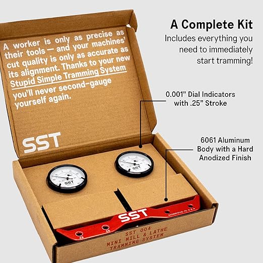 SST - Mini Mill & Lathe Tramming System - Tram, Align, & Square for Machine Calibration - For Angular Misalignment - Precise & Powerful - 0.001” Dial Indicators - Designed in the USA