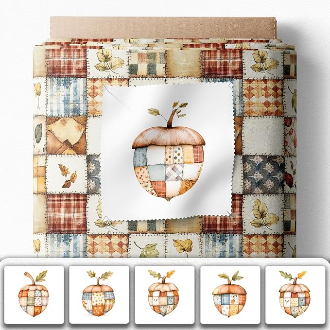 Patchwork Acorn Autumn Cotton Fabric Panel – 6 Designs + Bonus Sheet 29.5×19.6 - Image 2