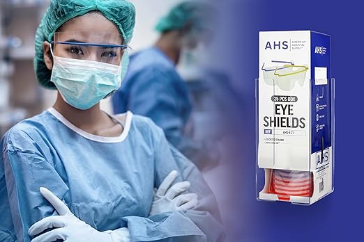 Eye Shield [Case of 200] Pre-Assembled Eye Protective Glasses, Eyewear PPE for Hospitals with ANSI Tested Lenses, Lightweight Frame | Glasses Only WALLMOUNT SOLD SEPARATELY