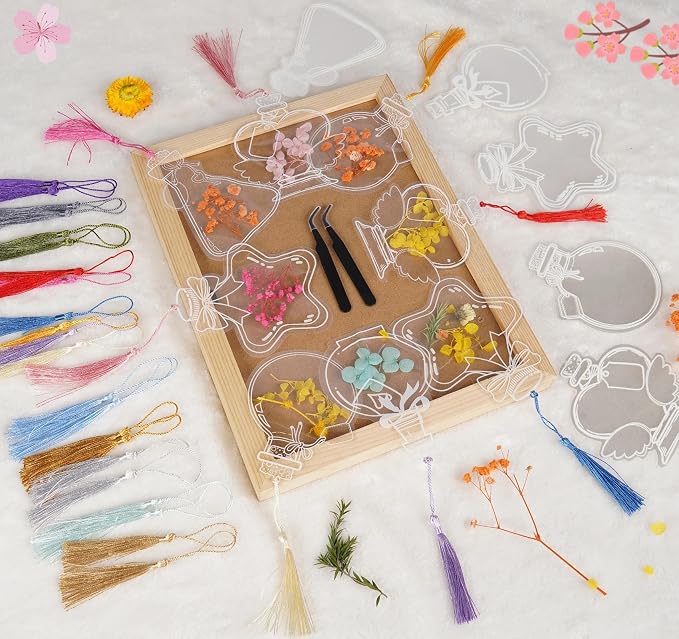 50 Pcs Bookmark Making Kit Transparent, Book Marks DIY Dried Flower Set by ABSOFINE