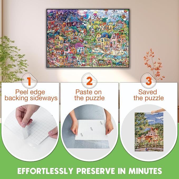 Nariolar Ultra-Adhesion Transparent Puzzle Glue Sheets, 64 Puzzle Saver Sheets - Image 4