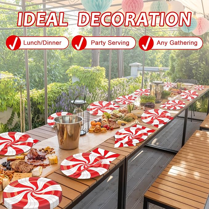 50 Guests Christmas Candy Cane Plates and Napkins Party Supplies Peppermint - Image 5