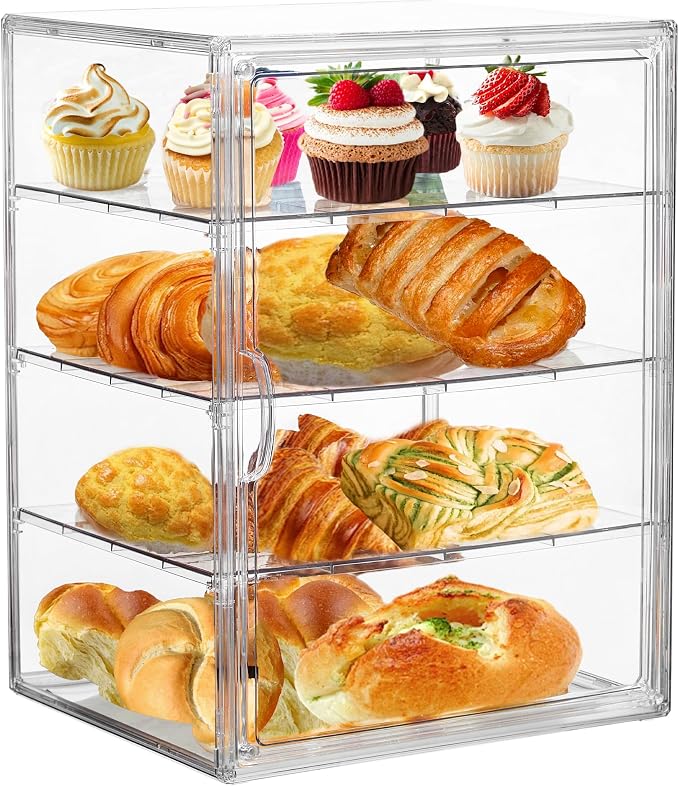 Attelite Pastry Display Case, 4 Layers Adjustable Clear Bread Box by Attelite