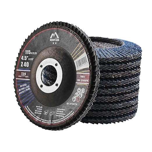 Merryland Flap Disc 4 1/2 inch Metal for Angle Grinder, 4.5inch 40 Grit T29 Flap Wheel 10 Pack, Blue Zirconium Corundum INOX Stainless Steel Iron Universal, Craft-Line FC1107214-10