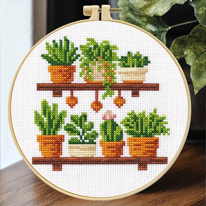 Zhenqing Wooden Plant Shelf Stamped Cross Stitch Kit - Image 2