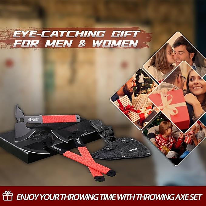Dream Reach Throwing Axe Set - 3PCS Full Tang Throwing Hatchets with TPR Rubber Sleeve and Protective Sheaths for Recreation and Competition