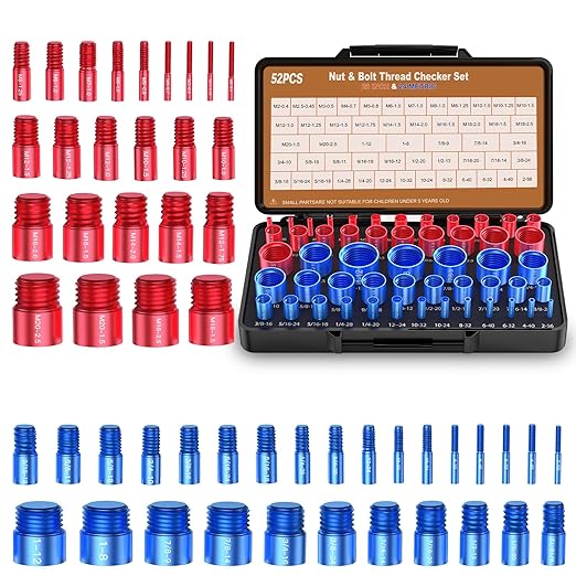 Thread Checker, Bolt Size Finder, 52 PCS Nut and Bolt Thread Checker 28 Inch & 24 Metric Thread Gauge, Thread Checker Standard and Metric