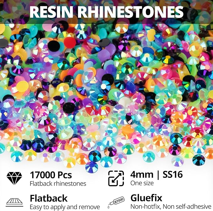 17000Pcs 4mm Rainbow Jelly Colorful Rhinestones Gems Bedazzling Bedazze Kit - Image 2
