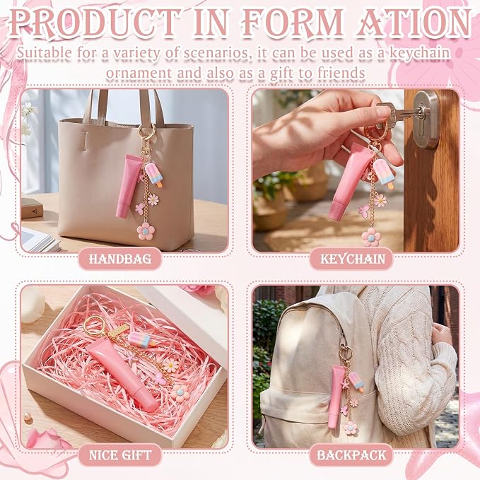 VioraWhite 457 Pcs Pink Charms Lip Gloss Keychain Making Kit, DIY Craft - Image 5