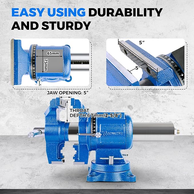 5-Inch Heavy Duty Bench Vise Ductile Iron Bench Vise 360° Multi-Purpose Bench - Image 3