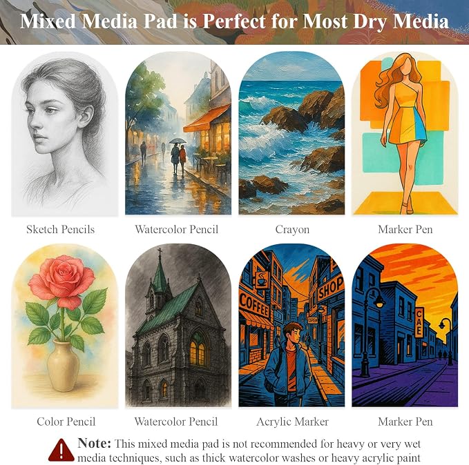 Mixed Media Sketchbook 9" x 12", 60 Sheets Each, 2 Pack, Heavyweight Drawing - Image 6