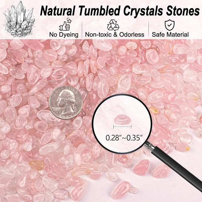0.5 Lb/230g Rose Quartz Crystal Aquarium Gravel Rocks, Natural Tumbled Healing - Image 2