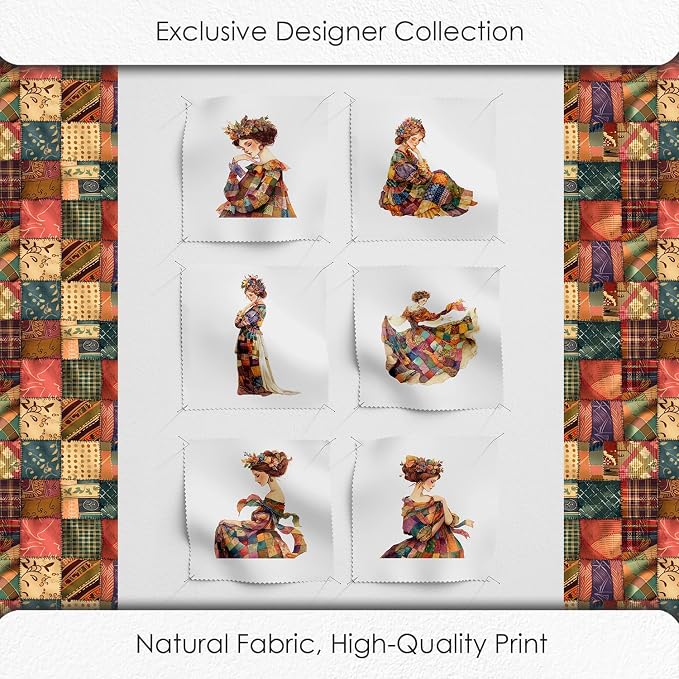 Elegant Lady Patchwork Cotton Fabric Panel – 6 Designs + Bonus Patchwork Sheet - Image 5