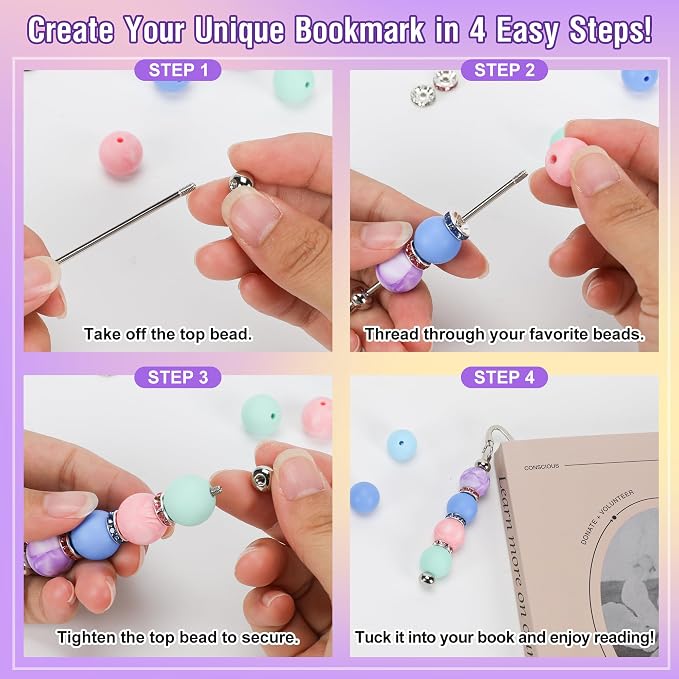 HOMAR 88pcs Beadable Bookmarks DIY Beading Bookmark Craft Kit, Bookmarks - Image 3