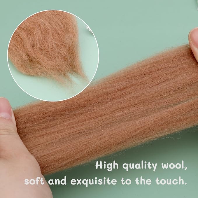 QMNNMA Wool Roving Bulk, 8.82oz Needle Felting Wool-Coffee Brown | Super Wool - Image 5