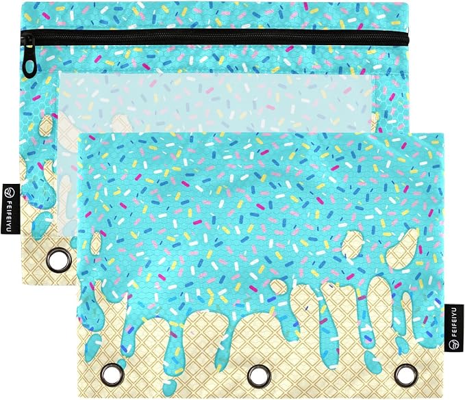 Teal Blue Ice Cream Print Pencil Pouch by BOENLE-WELCOMEYOURCOMING