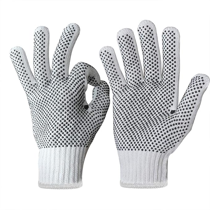 Evridwear Cotton Polyester String Knit Shell Safety Protection Work Gloves for Painter Mechanic Industrial Warehouse Gardening Construction One Case (12 Pairs X20) With Two Side dots, S Size