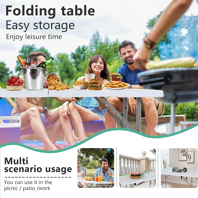 FDW 4FT Folding Table Half Portable Foldable Table Picnic Table - Image 5