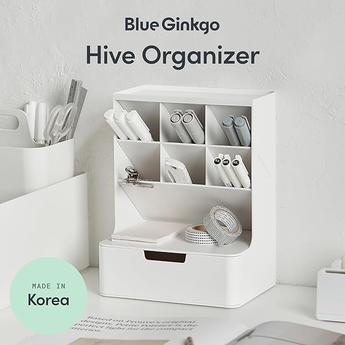 BLUE GINKGO Hive Desk Organizer – Vertical 6-Compartment, Full-drawer Storage – - Image 2