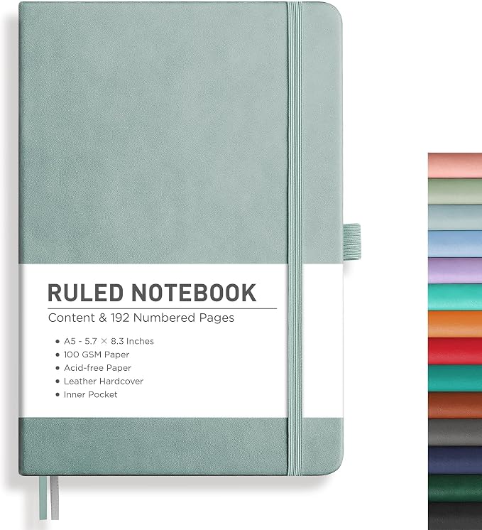 RETTACY Lined Journal Notebook, 192 Numbered Pages, A5 Size | Leather Hardcover by RETTACY