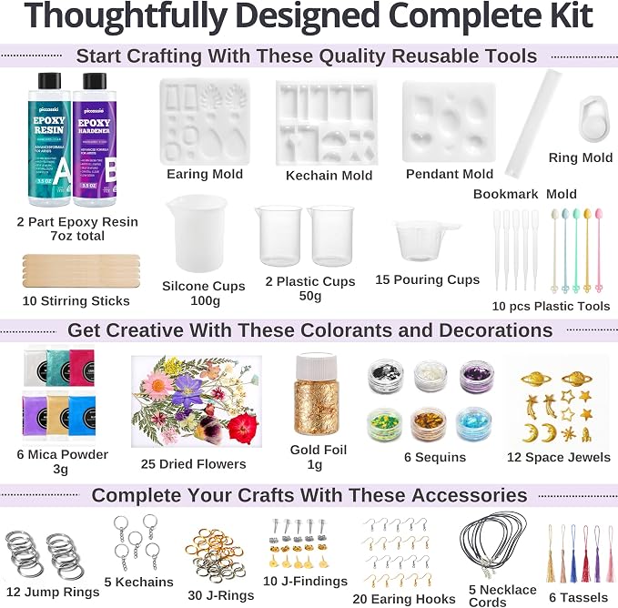 Piccassio Epoxy Resin Kit for Beginners – 208-Piece Jewelry Making & Craft Kit - Image 3