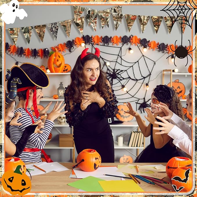 Hosuly 40 Pcs Vintage Halloween Fabric Gothic Fabric Skull Pumpkin Ghost Crow - Image 4