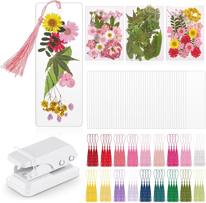 Fuyoooo 376 Pcs Pressed Flowers Bookmark Making Kit, DIY Bookmark Laminating by Liraitoya