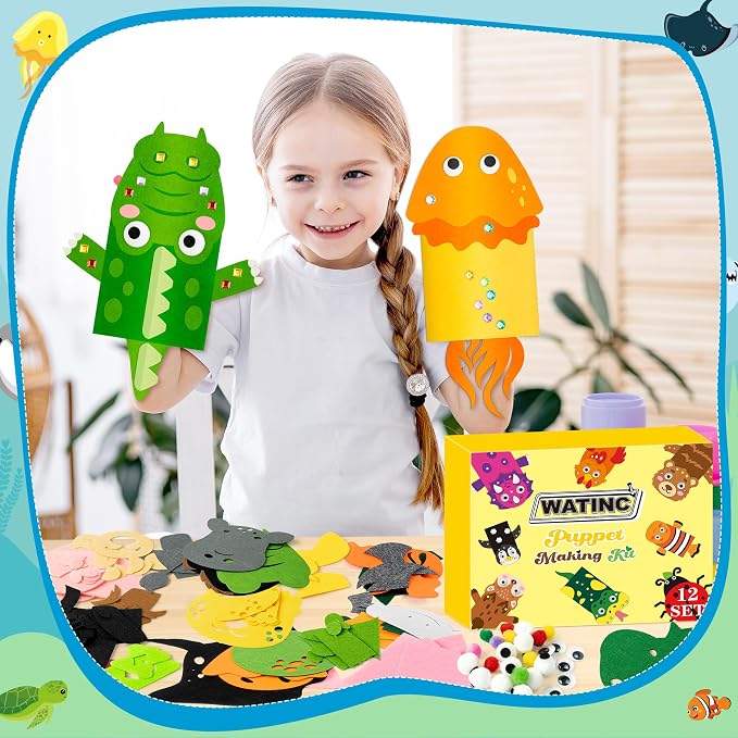 WATINC 12Pcs Hand Puppet Making Kit, Art Craft Felt Sock Puppet Toys, Creative - Image 5