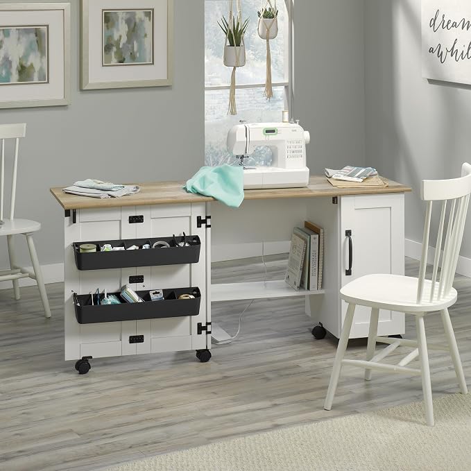 Sauder Miscellaneous Storage Sewing Cart, Drop-Leaf Craft Table, Sewing Table - Image 4