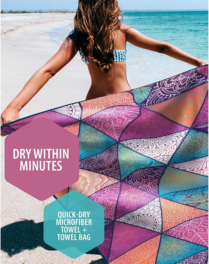 VENTURE 4TH Microfiber Beach Towel: Quick-Dry, Compact, Sand-Free, Absorbent, Sandproof and Lightweight - Perfect for Camping, Beach, and Roadtrips (Bohemian Summer Design | 35x78 inches)
