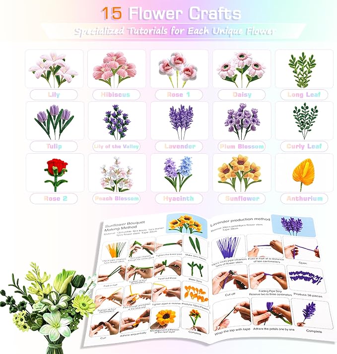 800PCS Pipe Cleaners Flower Kit, Thick Green Pipe Cleaner Bulk Craft | 16 - Image 5